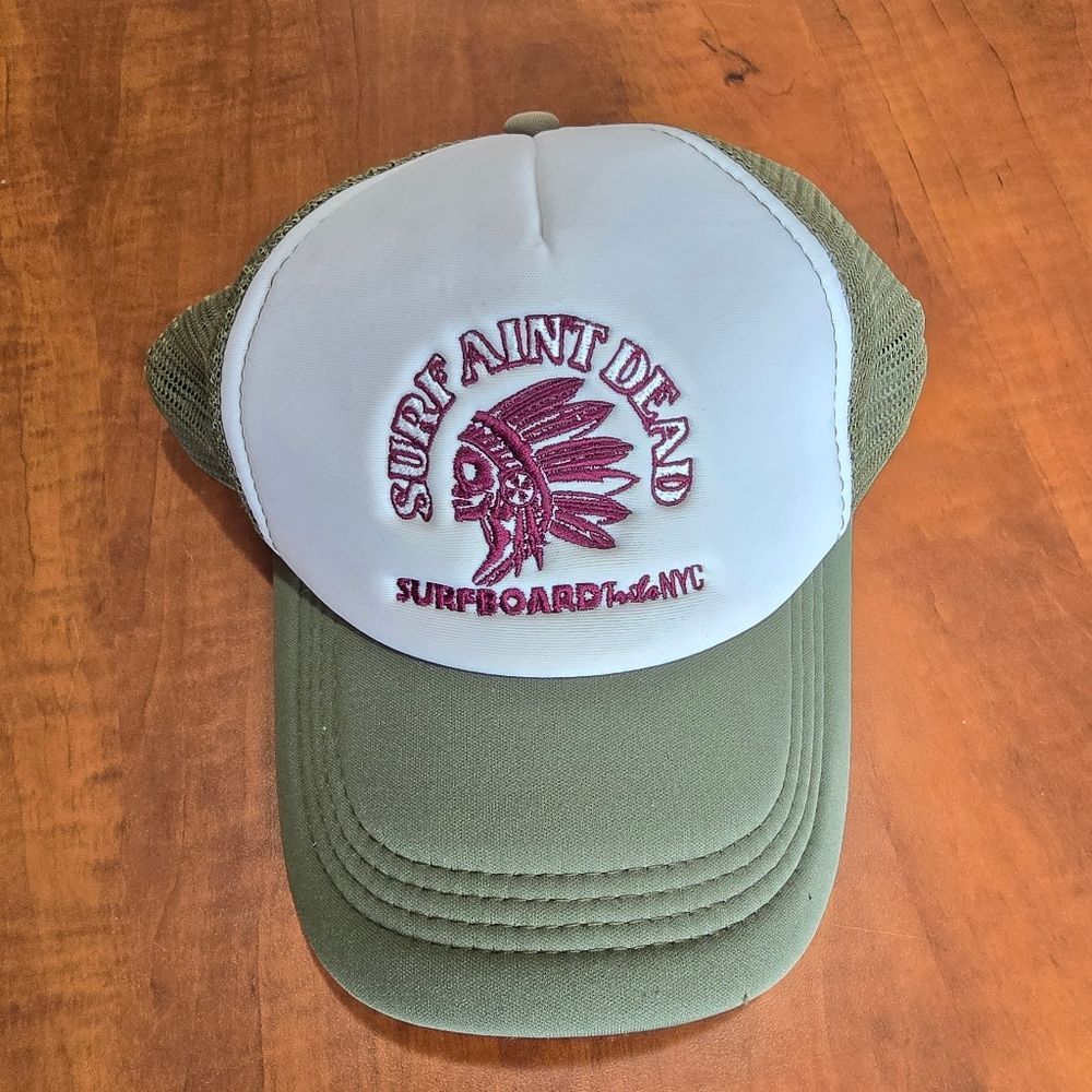 Surfboard NYC Surf Ain't Dead Native American War Bonnet Mesh Trucker Hat